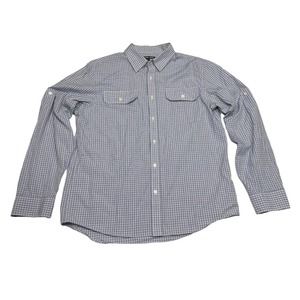 Michael Kors Button Up Shirt Mens Large 16.5 Blue Plaid Long Sleeve Cotton